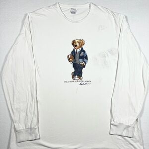 Polo Ralph Lauren Football Bear Long Sleeve White T-Shirt Mens Size XXL